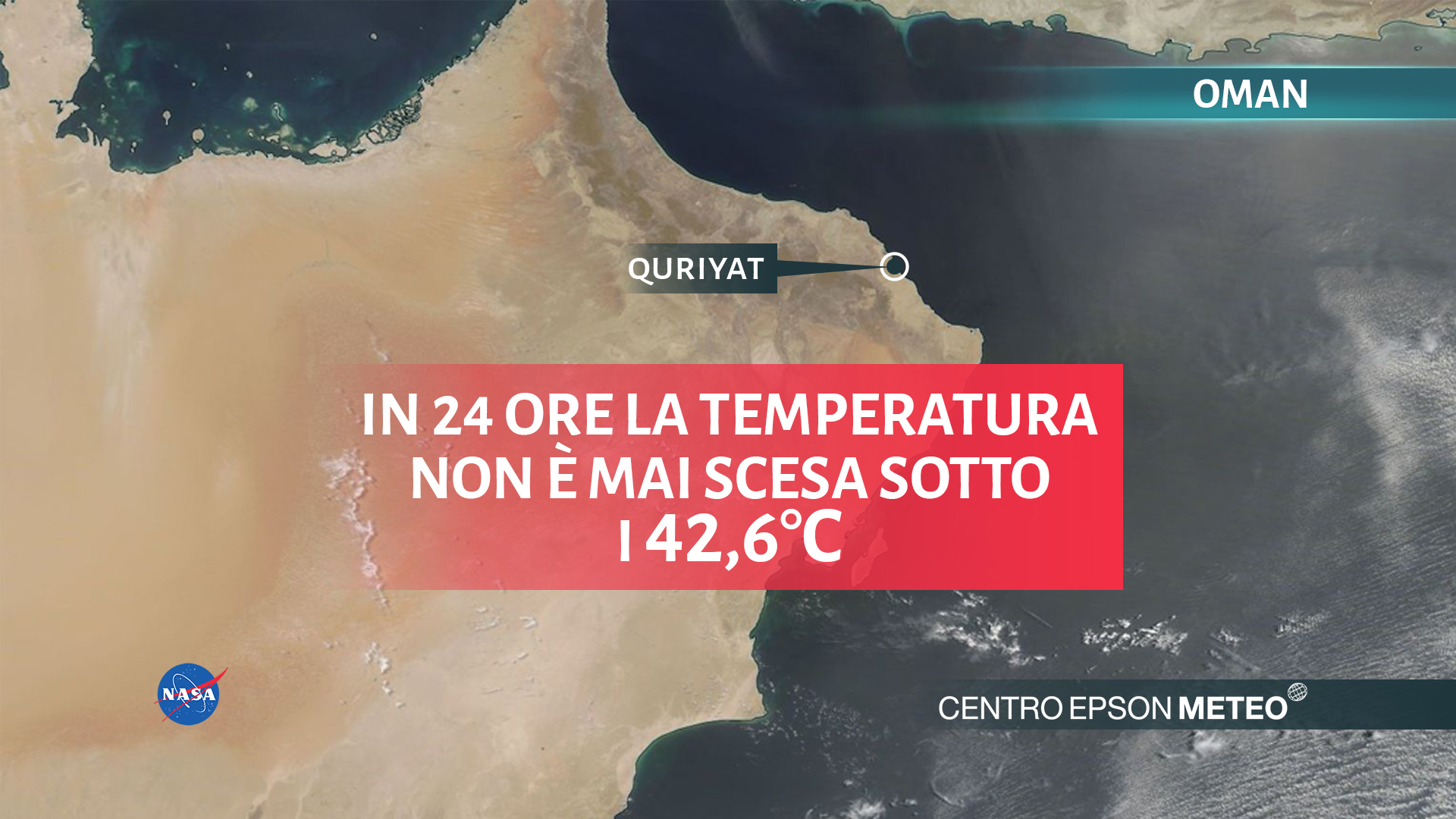 Caldo record in Oman: in 24 ore il termometro non è mai sceso sotto i 42.6 gradi