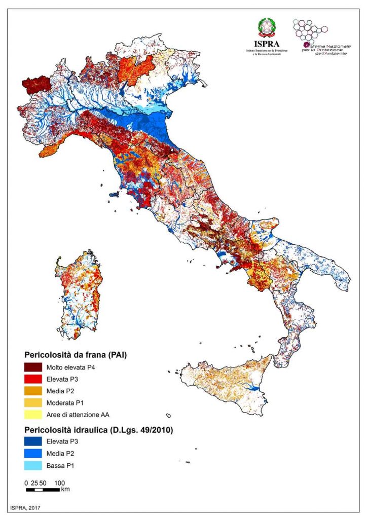 Mappa ISPRA - Italia a rischio frane e alluvioni