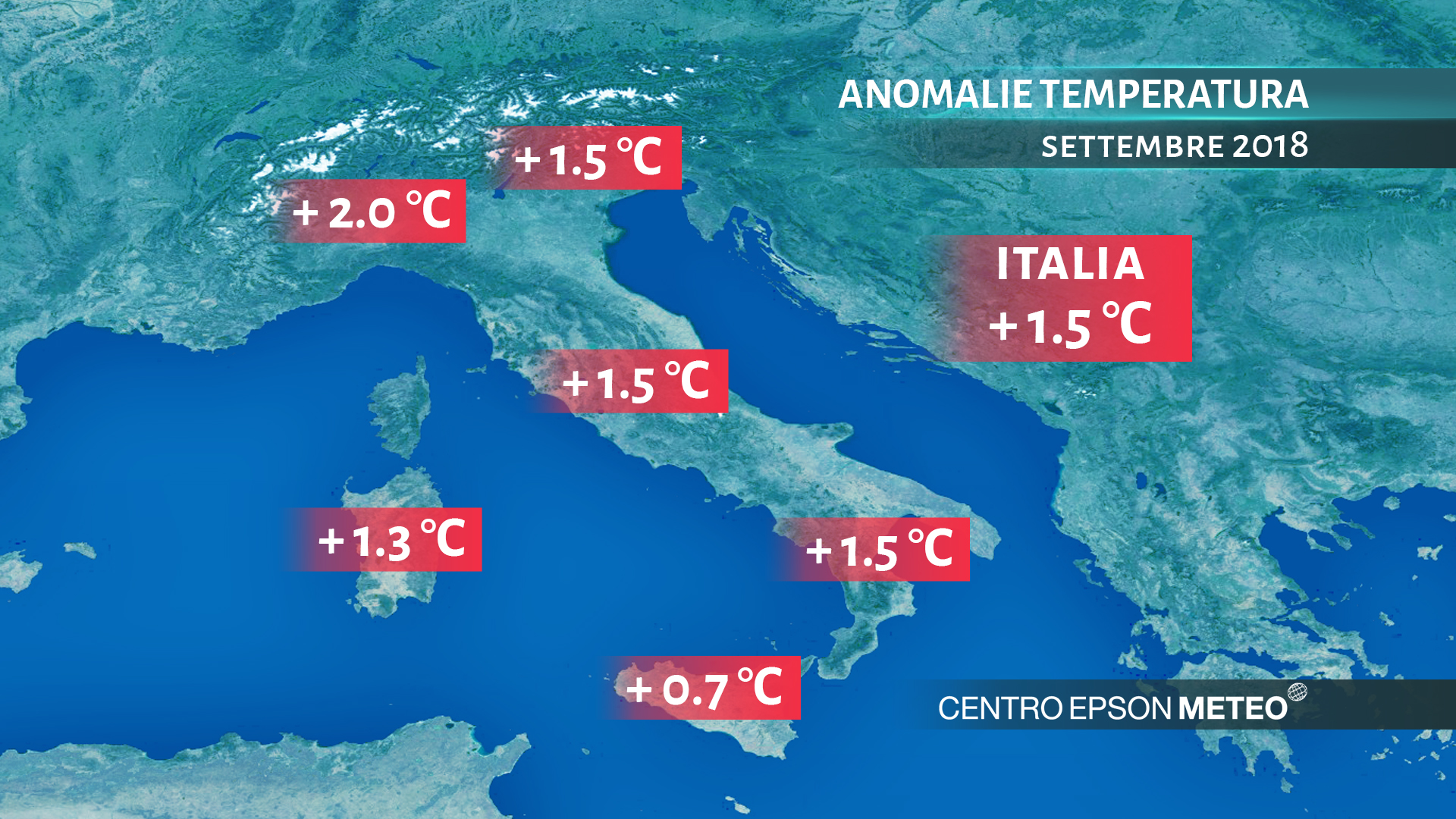 Le anomalie delle temperature di settembre 2018, il terzo più caldo degli ultimi 60 anni